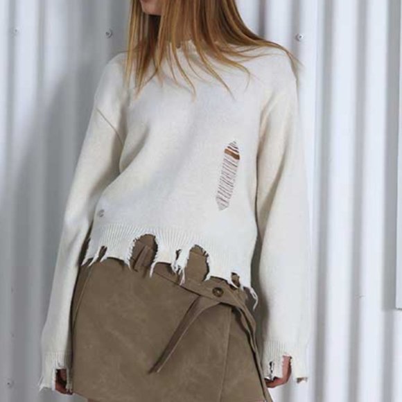 Distressed Ivory Sweater - Picture 2 of 3